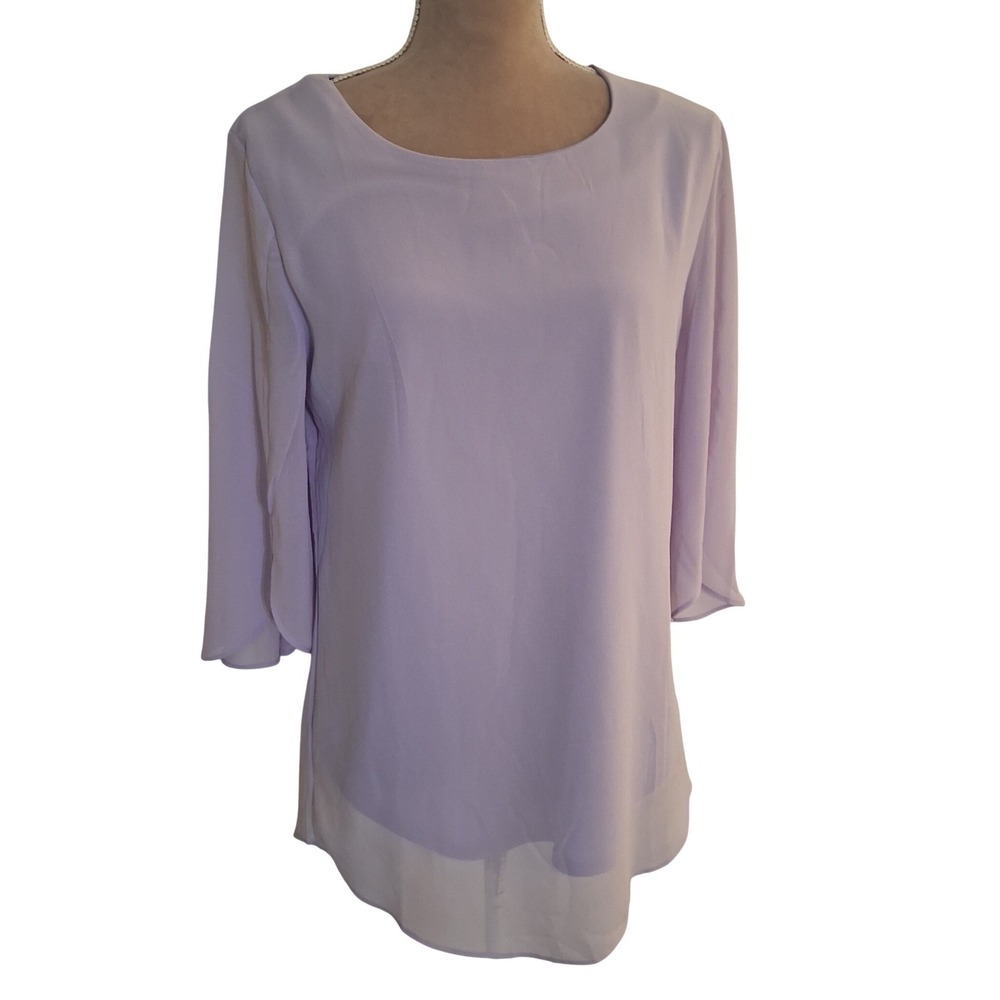 Acevog Womens Lavender Chiffon Layered 3/4 Split Sleeve Blouse Purple Medium